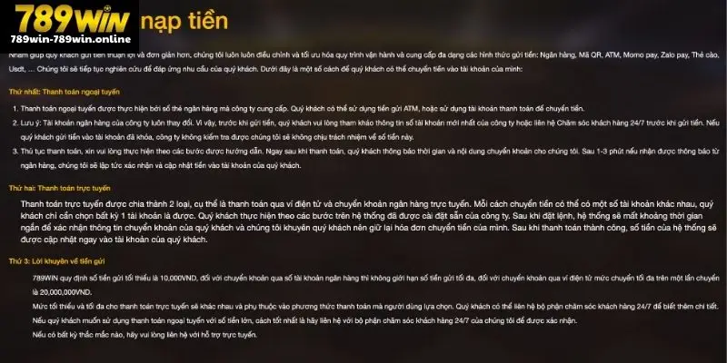 Những lưu ý quan trọng khi tiến hành nạp tiền 789Win